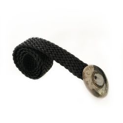 Cinturón De Piel Ancho Trenzado Negro Con Hebilla Redonda