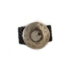 Cinto De Couro Trançado Preto Largo Com Fivela Redonda