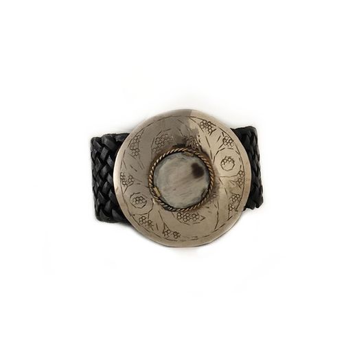 Cinto De Couro Trançado Preto Largo Com Fivela Redonda