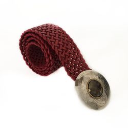 Ceinture Large En Cuir Tressé Rouge À Boucle Ronde