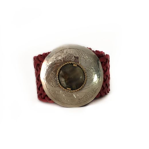 Ceinture Large En Cuir Tressé Rouge À Boucle Ronde