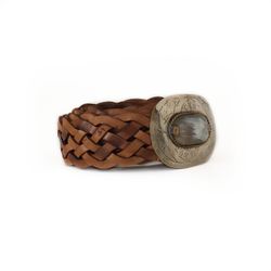 Ceinture Étroite En Cuir Tressé Camel