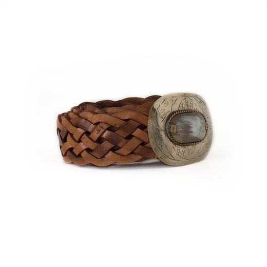 Ceinture Étroite En Cuir Tressé Camel