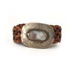 Ceinture Étroite En Cuir Tressé Camel