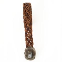 Ceinture Étroite En Cuir Tressé Camel