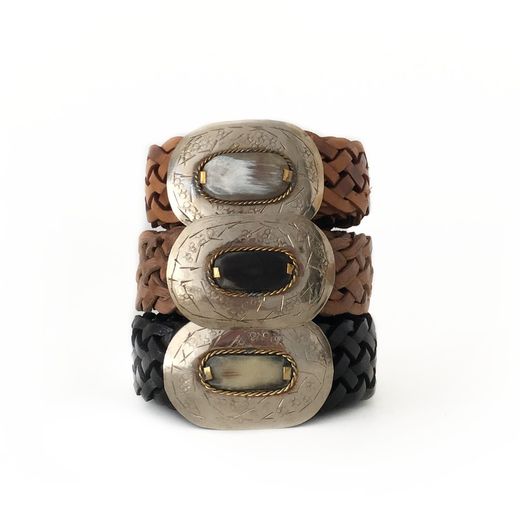 Ceinture Étroite En Cuir Tressé Camel
