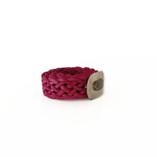 Ceinture étroite en cuir tressé Fuxia