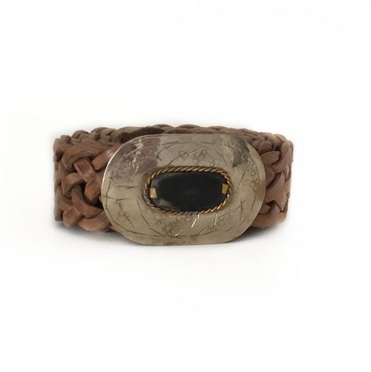 Cinturón De Piel Estrecho Trenzado Khaki