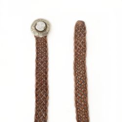 Cinturón De Piel Estrecho Trenzado Khaki Con Hebilla Redonda