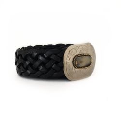 Cinto De Couro Estreito Trançado Preto