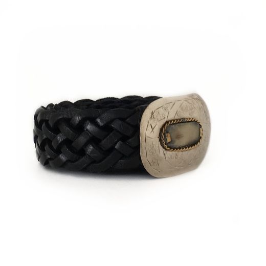 Cinto De Couro Estreito Trançado Preto