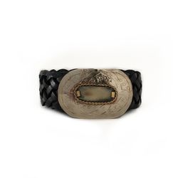 Cinto De Couro Estreito Trançado Preto