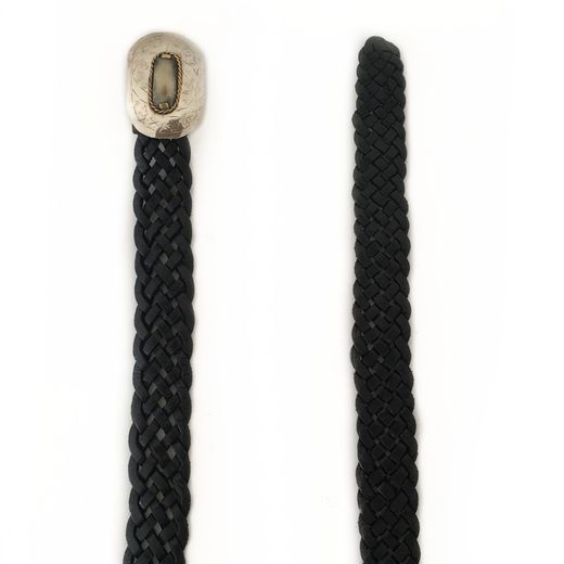 Cinto De Couro Estreito Trançado Preto