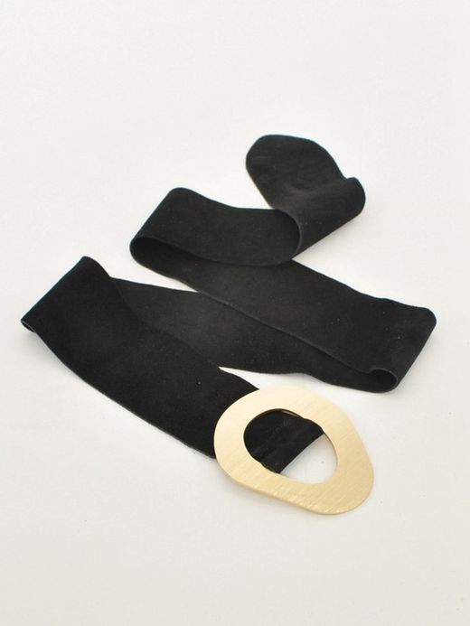 Cinturón De Serraje Negro Con Hebilla Grande Dorada