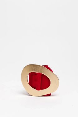 Ceinture Rouge En Cuir Fendu Avec Grande Boucle Dorée