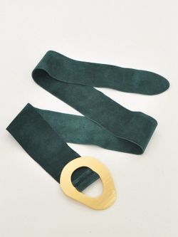 Ceinture Turquoise En Cuir Fendu Avec Grande Boucle Dorée