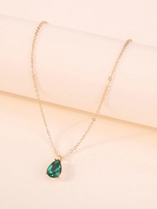 Collar Gota Diamante Verde Esmeralda