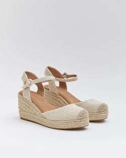 Cuña Baja De Esparto Efecto Crochet Beige