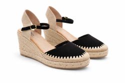 Espadrille de mulher de salto baixo com plataforma, preta.