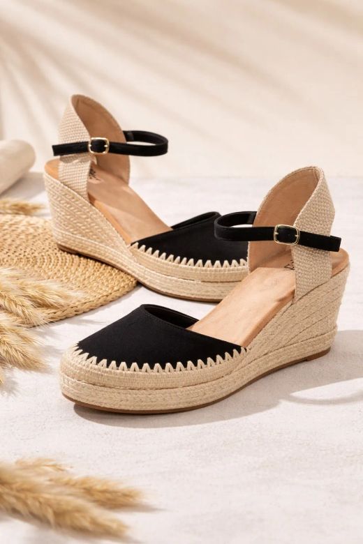Espadrille de mulher de salto baixo com plataforma, preta.