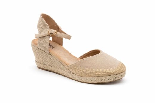Cuña de Esparto Baja Para Mujer Beige