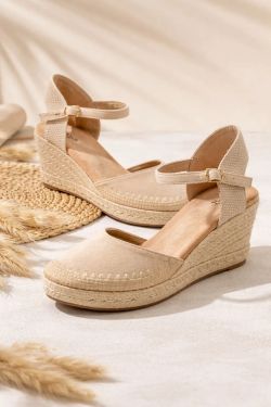 Espadrilles de mulher de salto baixo bege
