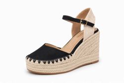 Espadrilles de mulher pretas com salto anabela