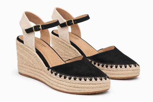 Espadrilles de mulher pretas com salto anabela