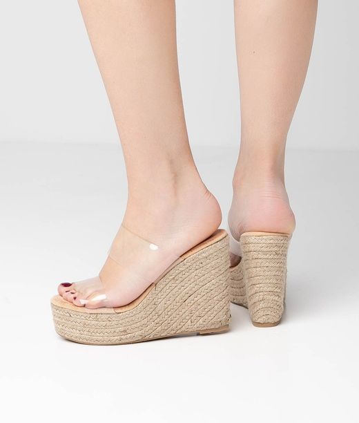 Cuña De Yute Con Tiras Transparentes