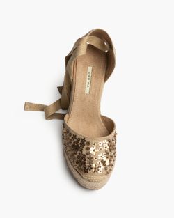 Espadrille de salto anabela cor camel com glitter, marca Corina, REF M6192