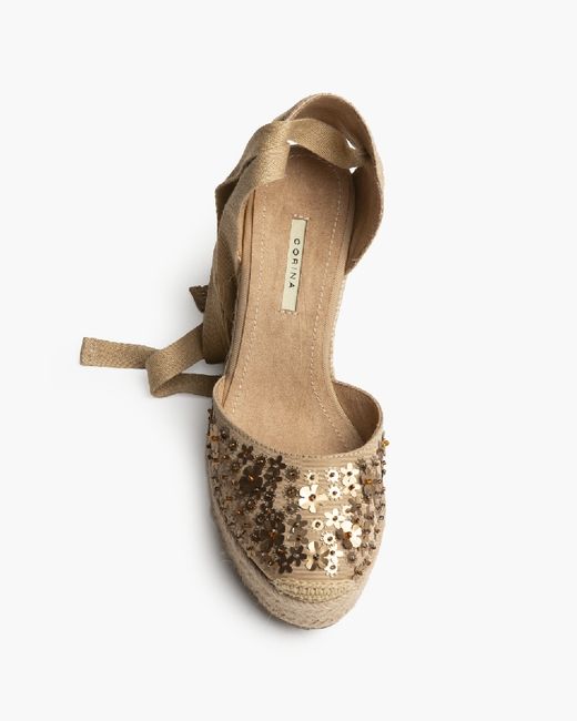 Espadrille de salto anabela cor camel com glitter, marca Corina, REF M6192