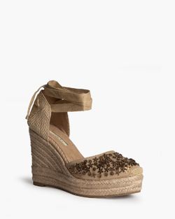 Espadrille de salto anabela cor camel com glitter, marca Corina, REF M6192