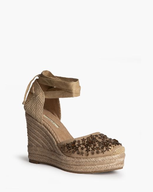 Espadrille de salto anabela cor camel com glitter, marca Corina, REF M6192