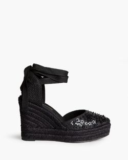 Anabela Esparto com acabamento em preto brilhante, marca Corina, REF M6192