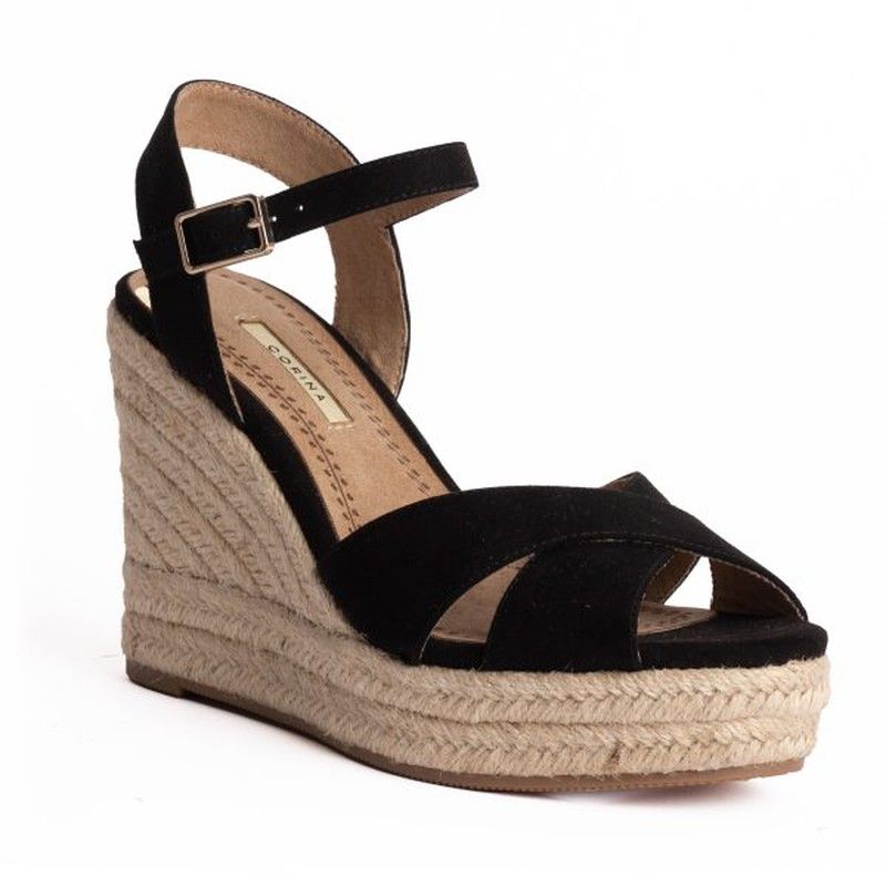 Corina Zapato CuÃ±a Esparto Negro Slingback Shoes Sandalias Corina