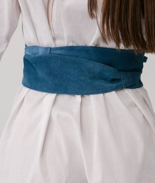 Fajín De Piel De Ante Para Mujer Azul Denim