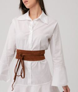 Ceinture En Cuir Suédé Pour Femme Chameau