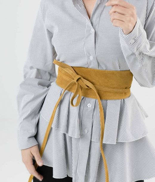 Ceinture En Cuir Suédé Pour Femme Moutarde