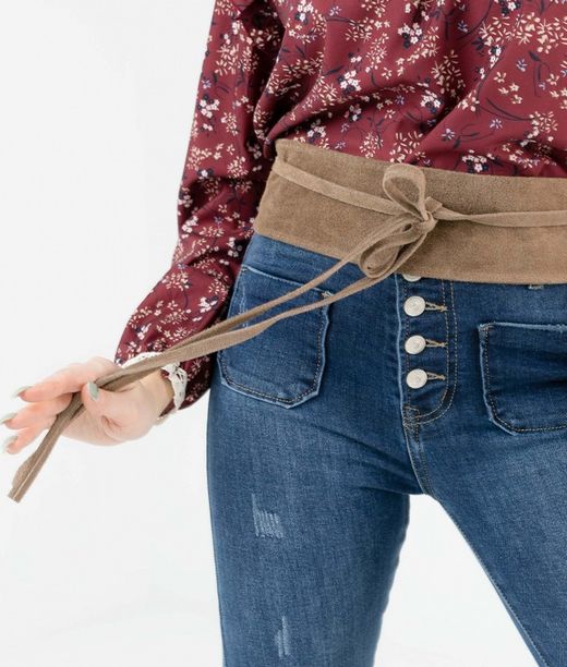 Ceinture En Cuir Suédé Pour Femme Taupe