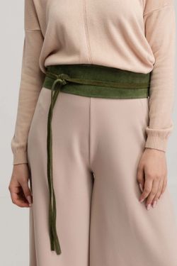 Fajín De Piel De Ante Para Mujer Verde Oliva