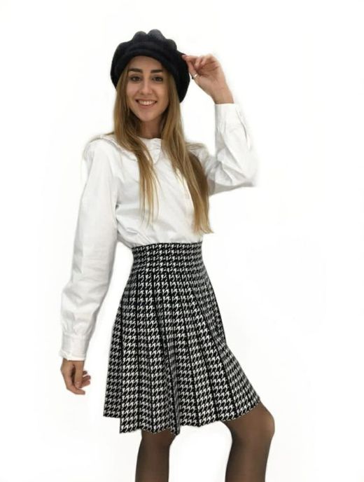 Jupe en tricot pied-de-poule