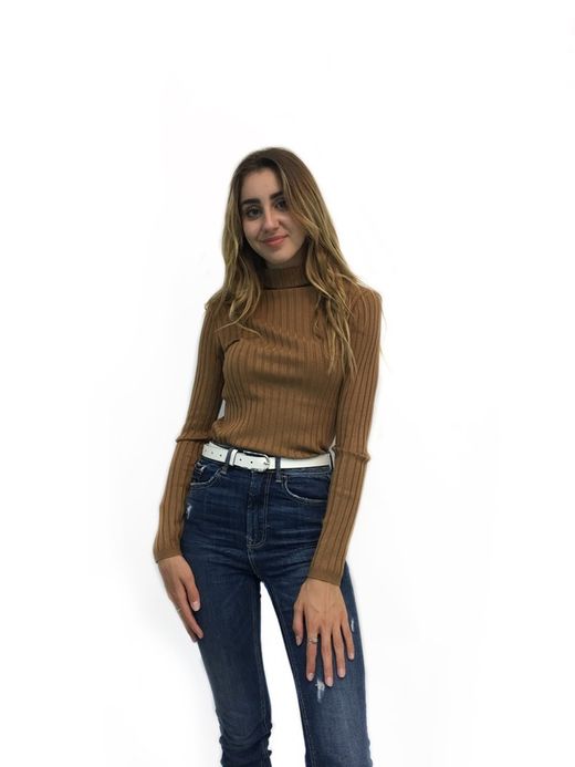 Jersey Punto Cuello Cisne Camel