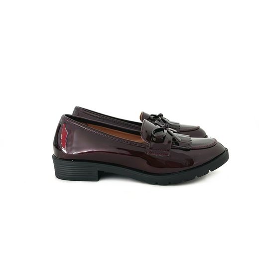 Mocasín Mujer Flecos Charol Granate