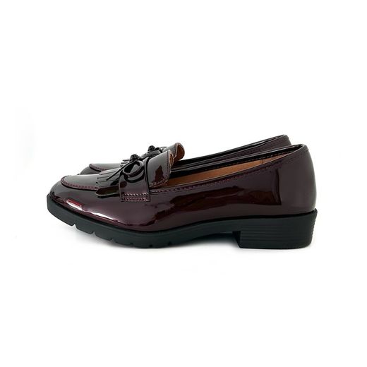 Mocasín Mujer Flecos Charol Granate