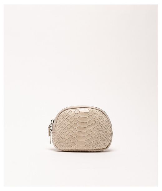 Monedero De Piel Con Estampado Animal Print Beige
