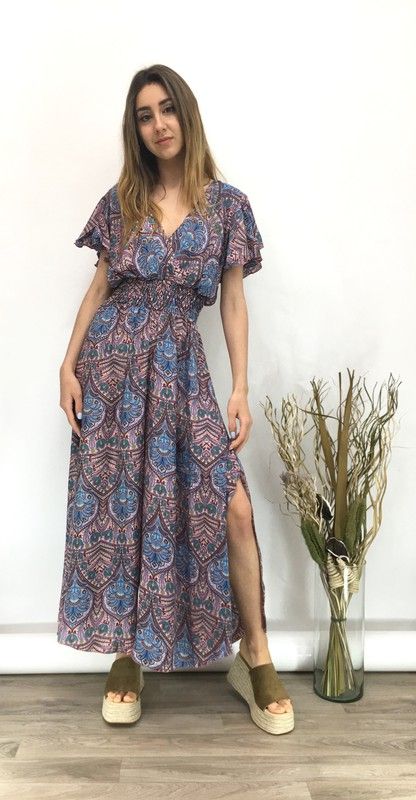 Mono Largo De Mujer Con Estampado Bohemio Rosa