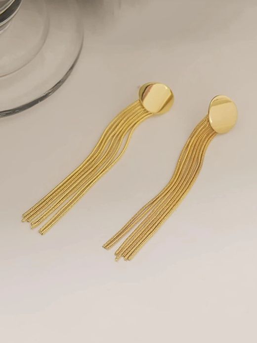 Pendientes Largos Con Flecos Oro