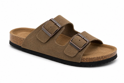 Sandalo da uomo in pelle beige con doppia fibbia