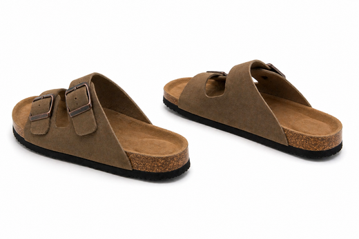 Sandalo da uomo in pelle beige con doppia fibbia