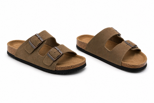 Sandalo da uomo in pelle beige con doppia fibbia